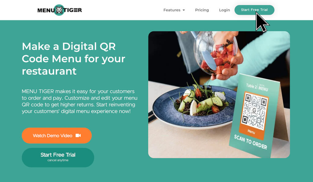 Interactive restaurant software homepage