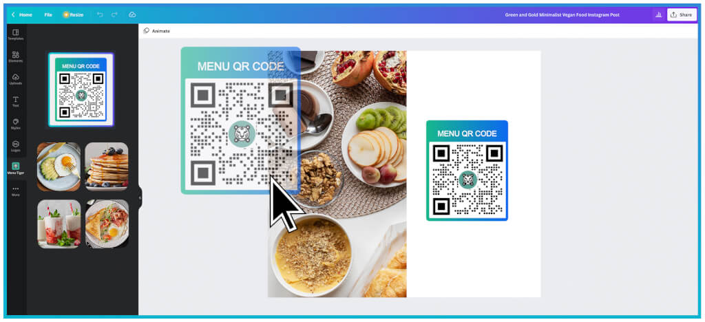 Customize menu QR code Canva