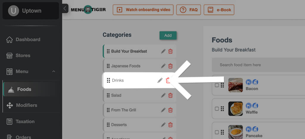 QR code menu food category
