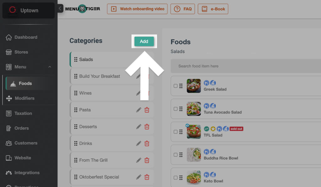 Food categories MENU TIGER