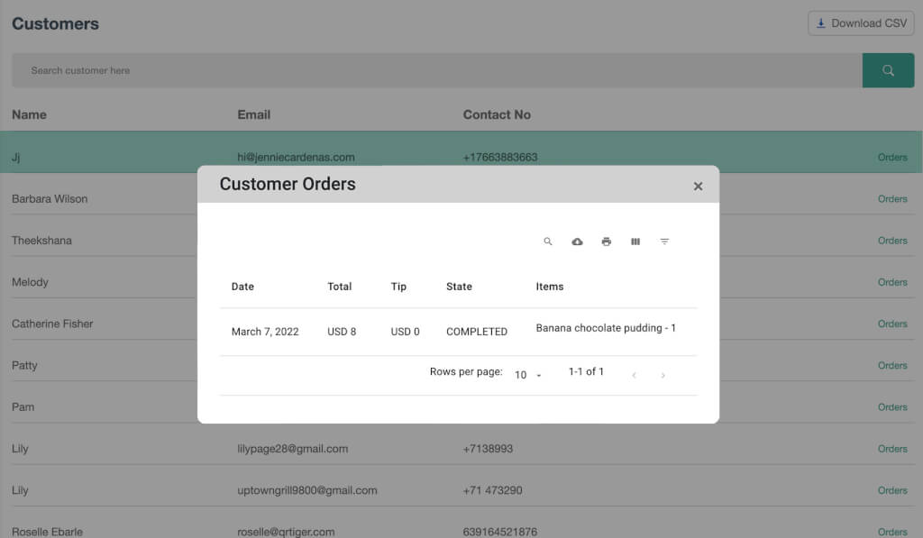 Customer data on QR code menu software