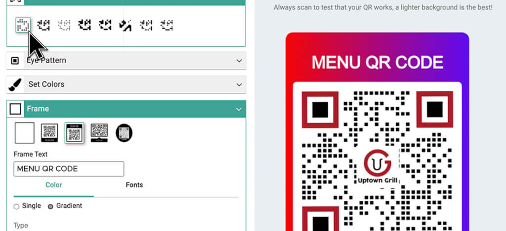 Customize QR code menu