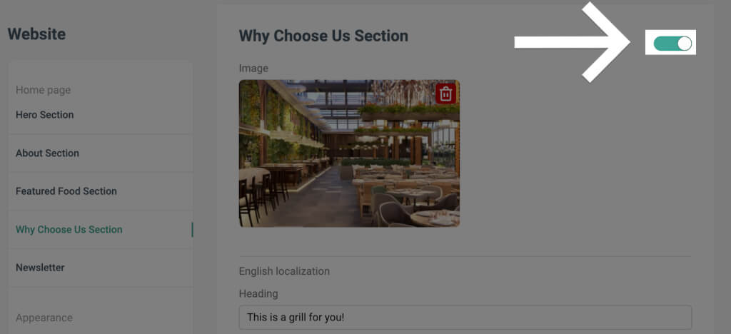 Enable why choose us section