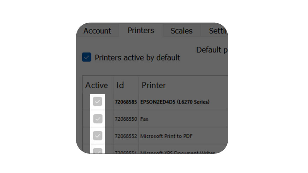 Active printers on printing software