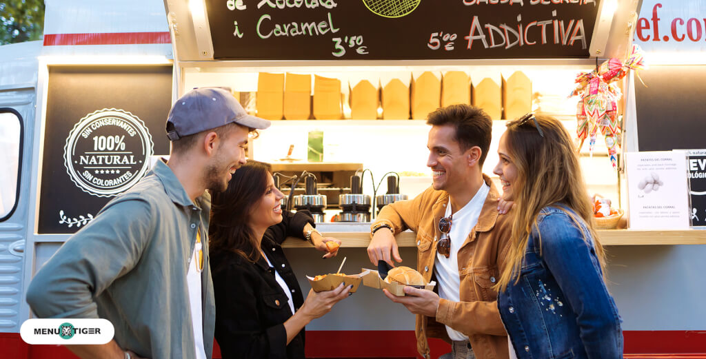 Customers in front of a food truck