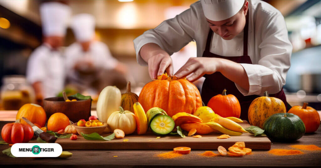 Chef carving pumpkins