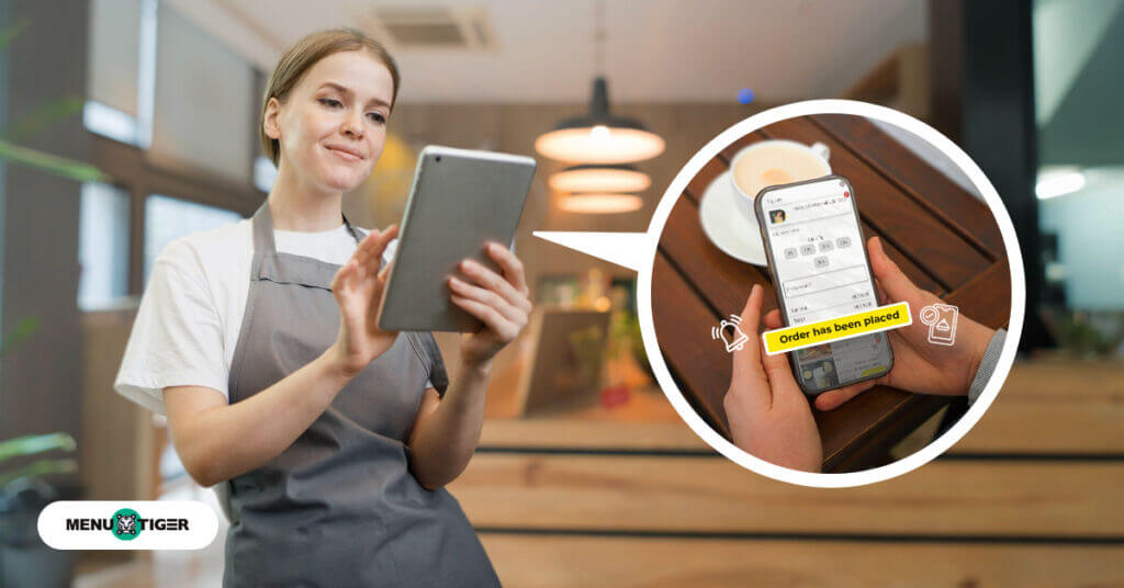 Girl using a digital restaurant menu QR code