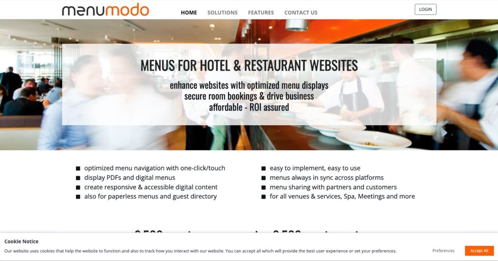 Menumodo homepage interface