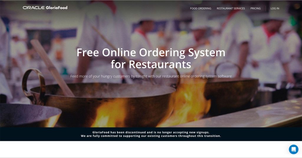 Gloriafood homepage screenshot