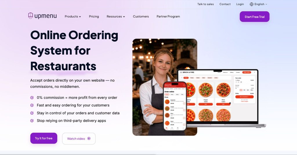 UpMenu homepage screenshot