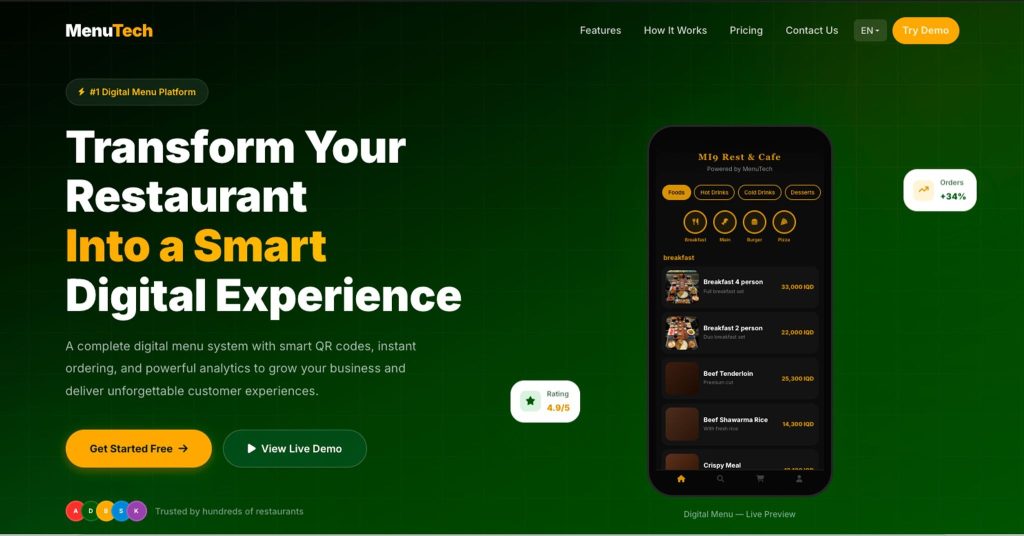 Gloriafood homepage screenshot