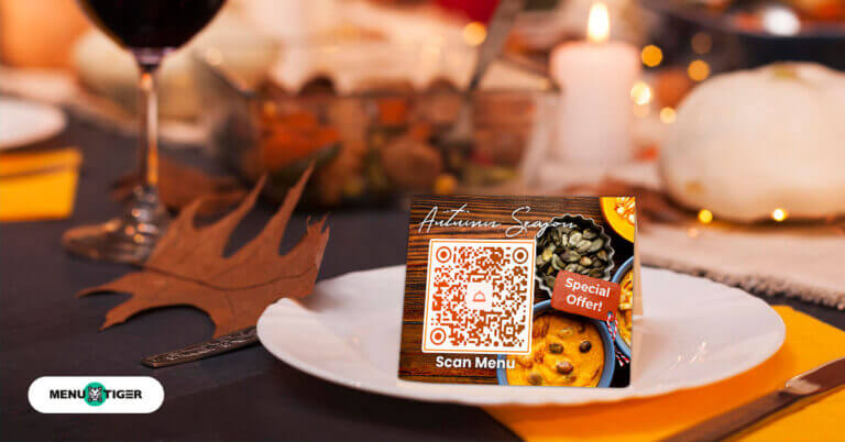 restaurant QR code menu in a plate for fall season