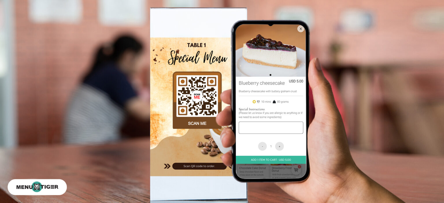 A smartphone screen showing a digital menu with vibrant photos of pizzas and salads.