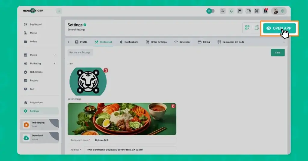 MENU TIGER app button