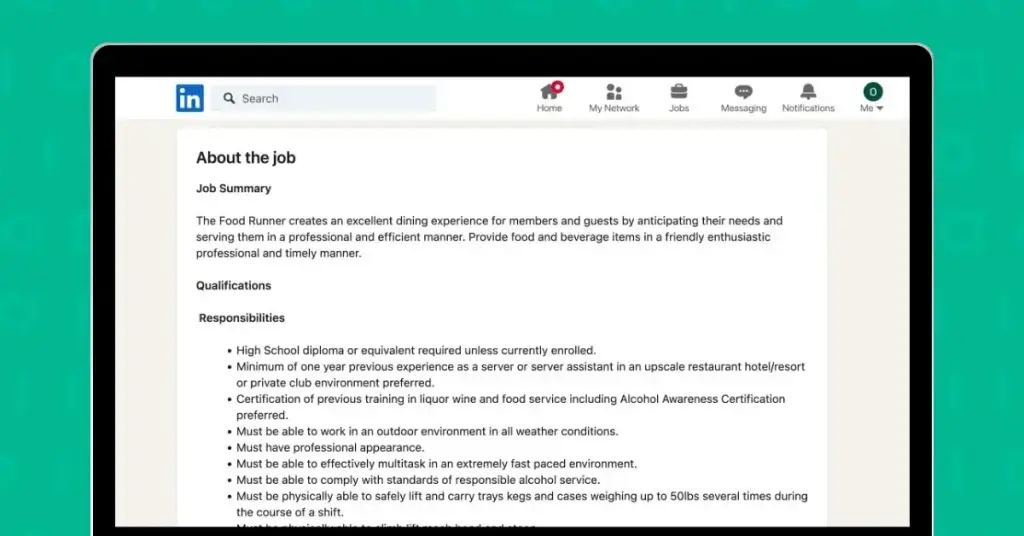 Linkedin food runner job search