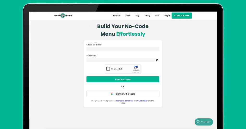 Log in page MENU TIGER