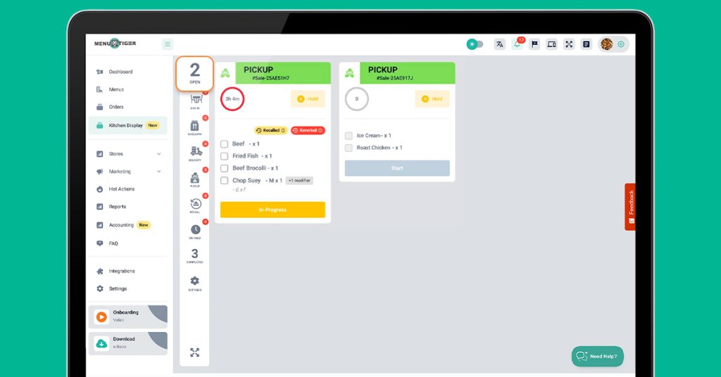 Process order on Open button on KDS section