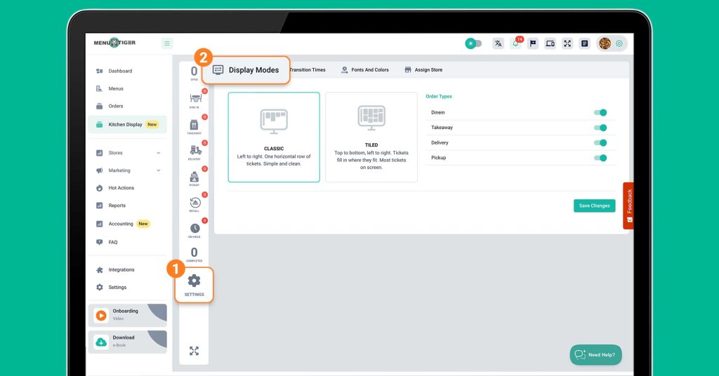 KDS settings and display mode
